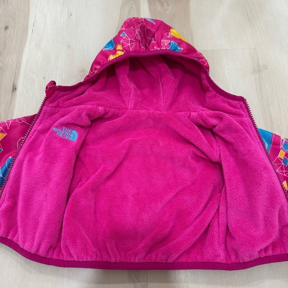 North Face Reversible Jacket Coat Baby Infant Girl's 0-3 Month Hood Pink - Picture 5 of 12